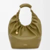 Mittlere Squeeze-Tasche aus weichem Nappalammleder in Oliv