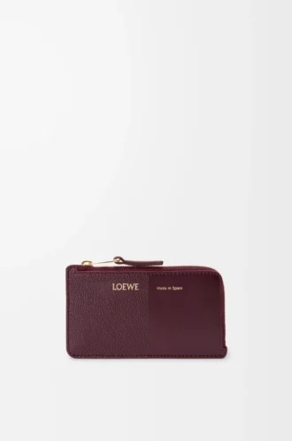 Münzkartenetui aus glattem und genarbtem Kalbsleder Dark Burgundy