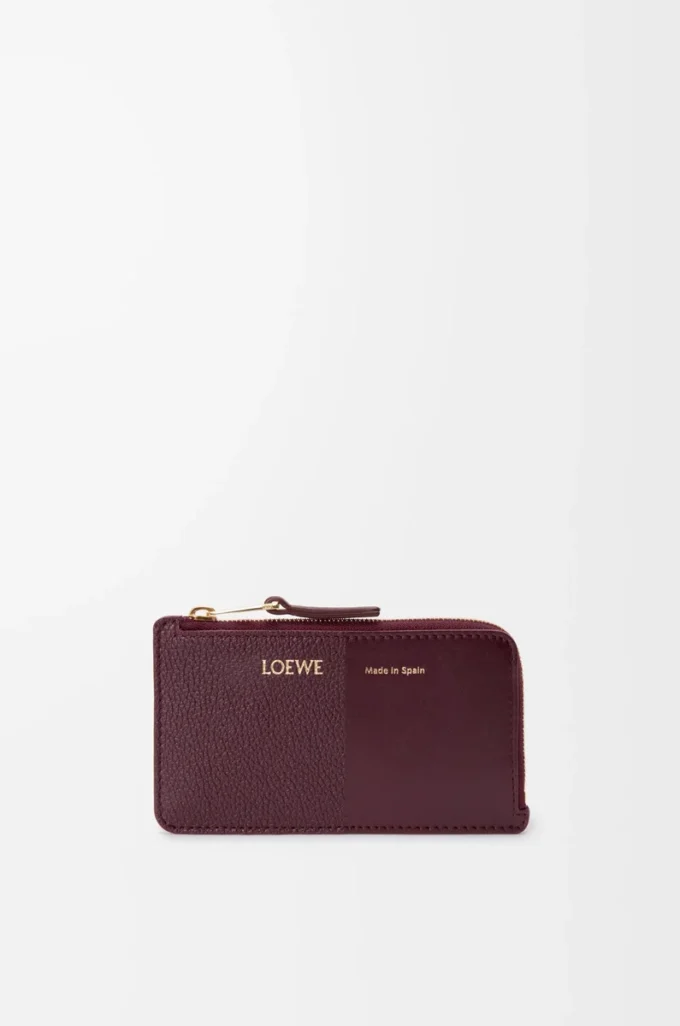 Münzkartenetui aus glattem und genarbtem Kalbsleder Dark Burgundy