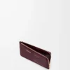 Münzkartenetui aus glattem und genarbtem Kalbsleder Dark Burgundy