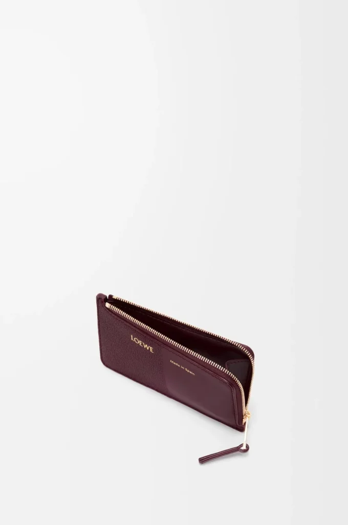 Münzkartenetui aus glattem und genarbtem Kalbsleder Dark Burgundy