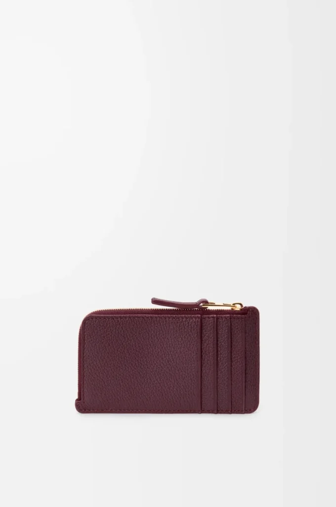 Münzkartenetui aus glattem und genarbtem Kalbsleder Dark Burgundy