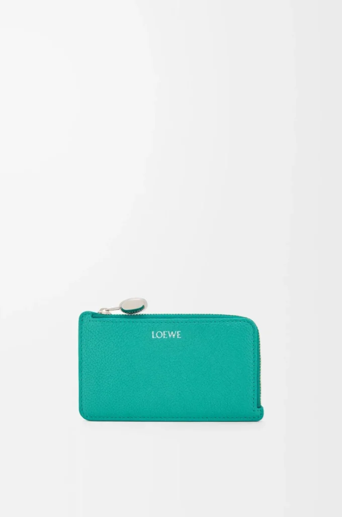 Münzkartenetui aus pebble-genarbtem Kalbsleder in Aquamarine