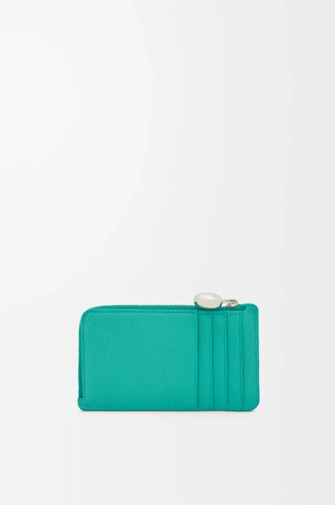 Münzkartenetui aus pebble-genarbtem Kalbsleder in Aquamarine