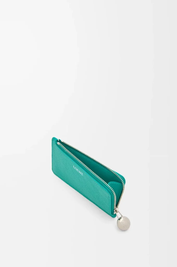Münzkartenetui aus pebble-genarbtem Kalbsleder in Aquamarine