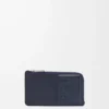 Münzkartenetui aus satiniertem Kalbsleder in Deep Navy