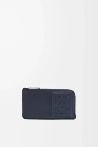 Münzkartenetui aus satiniertem Kalbsleder in Deep Navy
