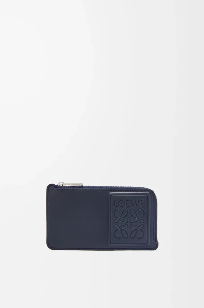 Münzkartenetui aus satiniertem Kalbsleder in Deep Navy