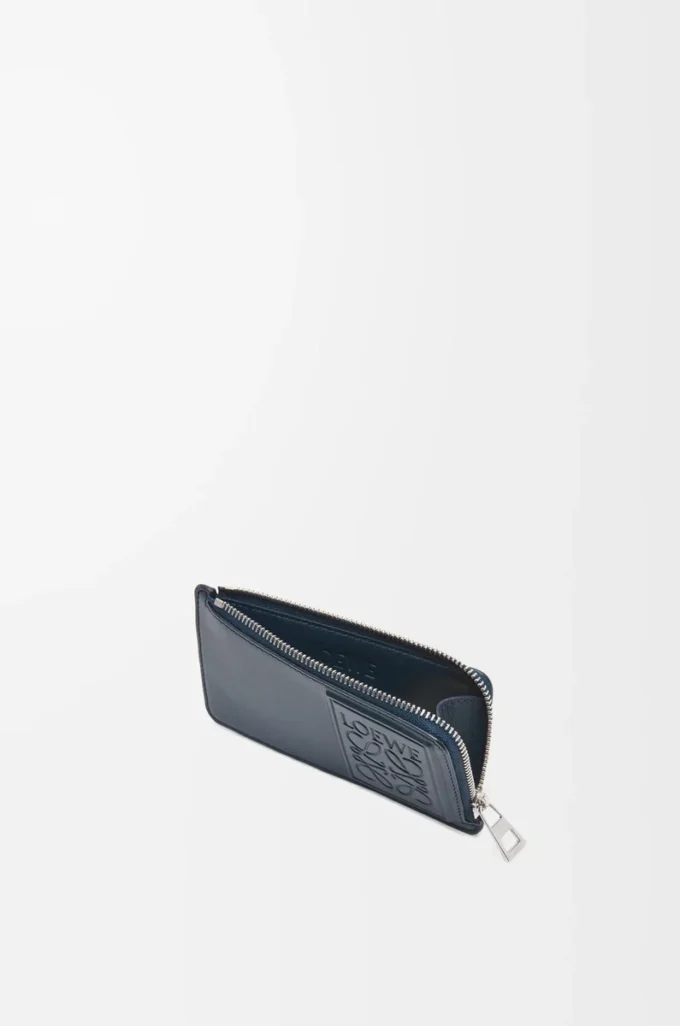 Münzkartenetui aus satiniertem Kalbsleder in Deep Navy