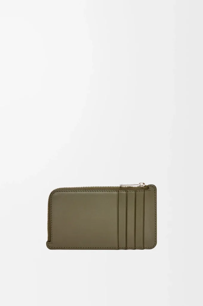 Münzkartenetui aus satiniertem Kalbsleder in Khaki Green