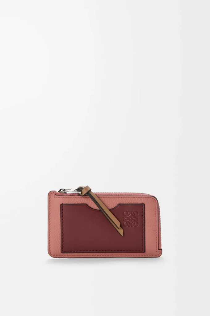Münzkartenetui aus weichem genarbtem Kalbsleder Blush/Mahogany