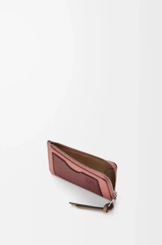 Münzkartenetui aus weichem genarbtem Kalbsleder Blush/Mahogany