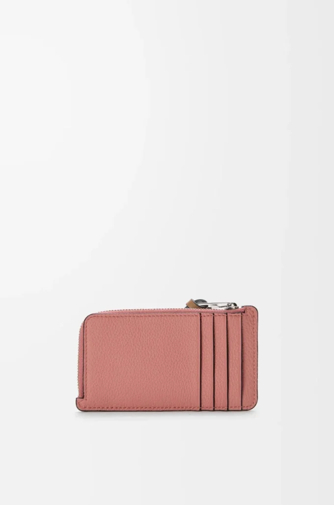 Münzkartenetui aus weichem genarbtem Kalbsleder Blush/Mahogany