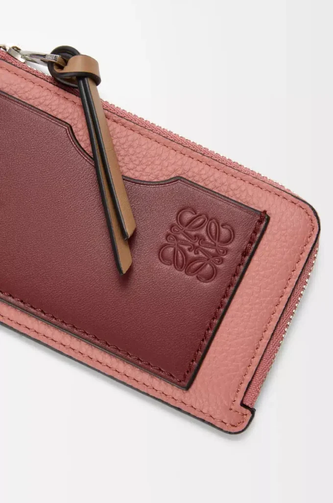 Münzkartenetui aus weichem genarbtem Kalbsleder Blush/Mahogany