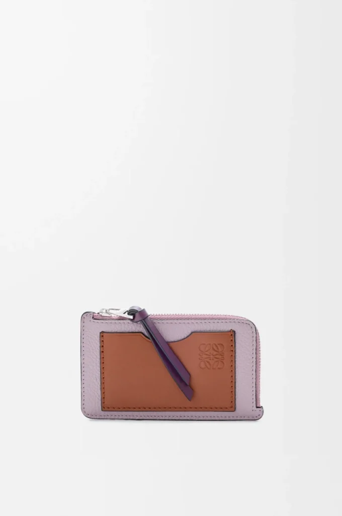 Münzkartenetui aus weichem genarbtem Kalbsleder Dirty Mauve/Squirrel