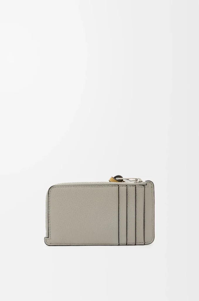 Münzkartenetui aus weichem genarbtem Kalbsleder Shell Grey/Eucalyptus
