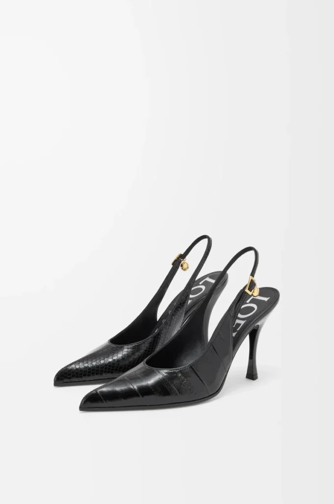 Neue Comic-Slingback-Pumps aus gemischtem Leder in Schwarz