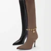 Neue Comic-Stiefel aus Stretch-Lammleder und Wildleder Schwarz/Zigarre