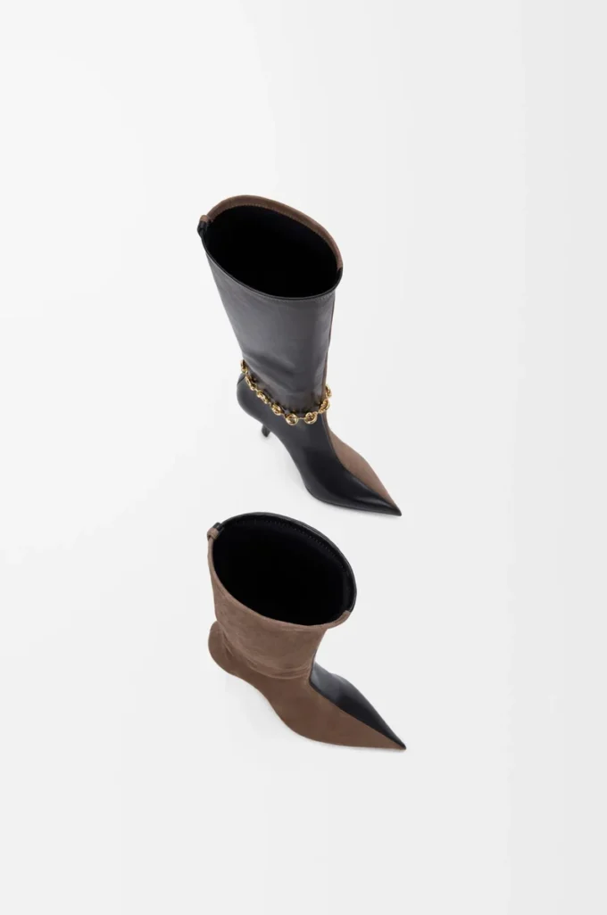 Neue Comic-Stiefel aus Stretch-Lammleder und Wildleder Schwarz/Zigarre