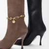 Neue Comic-Stiefel aus Stretch-Lammleder und Wildleder Schwarz/Zigarre