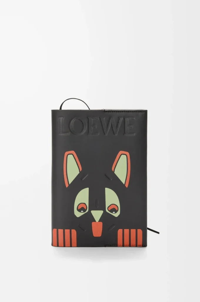 Notizbuch „Futurist Cat” aus Kalbsleder Schwarz/Mehrfarbig