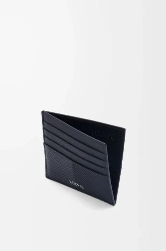 Offener Kartenhalter aus strukturiertem klassischem Kalbsleder Deep Navy