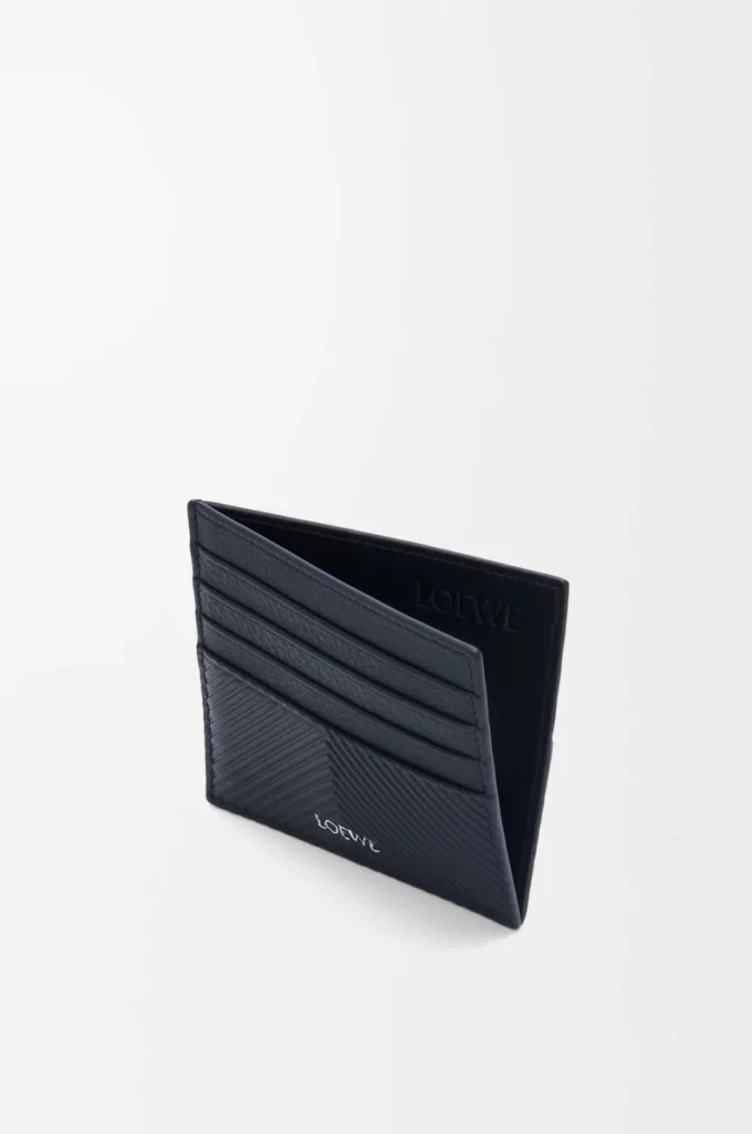 Offener Kartenhalter aus strukturiertem klassischem Kalbsleder Deep Navy