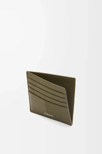 Offener Kartenhalter aus strukturiertem klassischem Kalbsleder in Dark Khaki