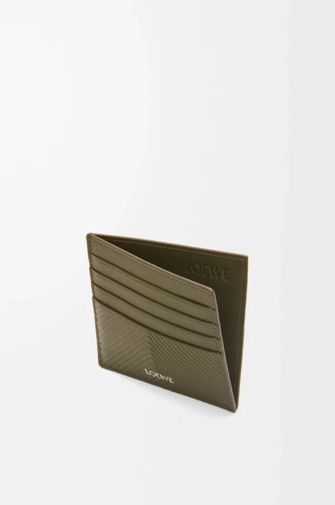 Offener Kartenhalter aus strukturiertem klassischem Kalbsleder in Dark Khaki