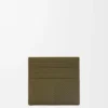 Offener Kartenhalter aus strukturiertem klassischem Kalbsleder in Dark Khaki
