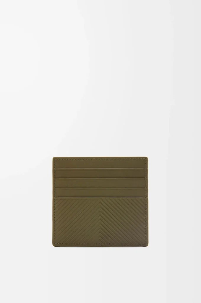Offener Kartenhalter aus strukturiertem klassischem Kalbsleder in Dark Khaki