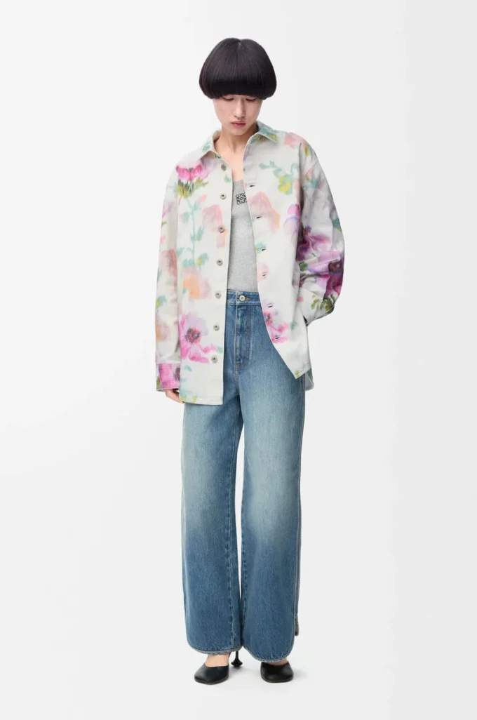 Overshirt aus Denim Weiß/Rosa