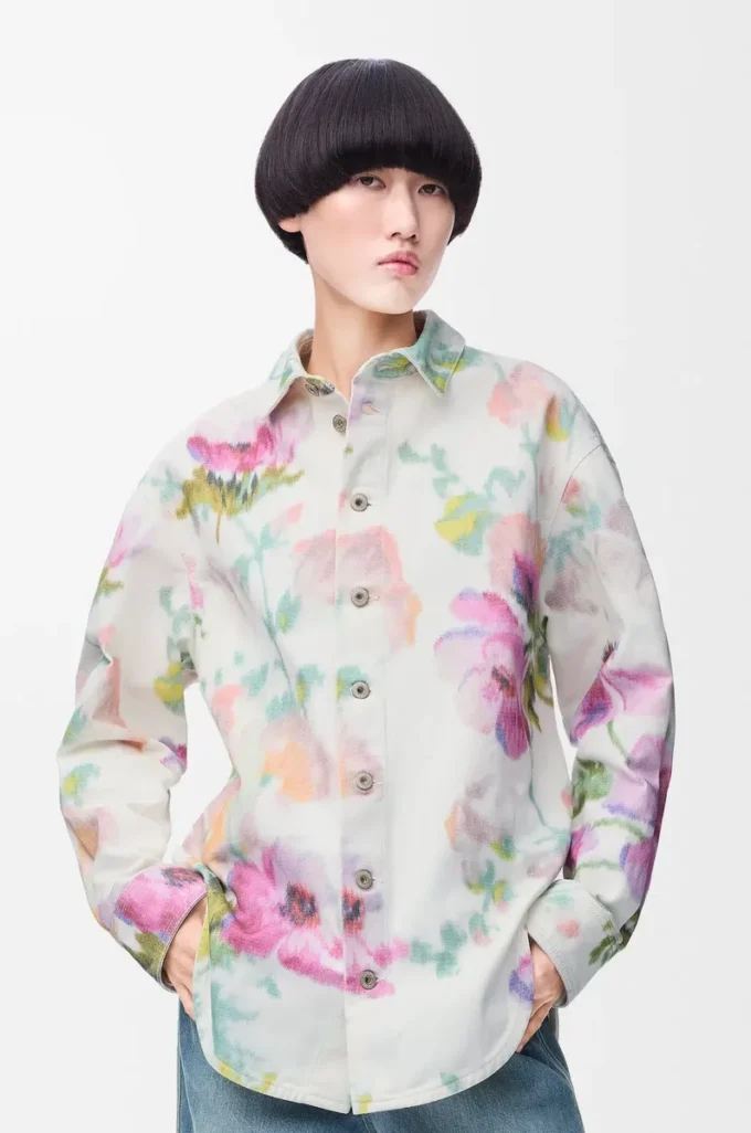 Overshirt aus Denim Weiß/Rosa