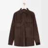Overshirt aus dunkelbraunem Kalbswildleder