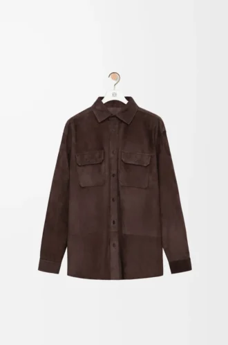 Overshirt aus dunkelbraunem Kalbswildleder
