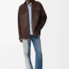 Overshirt aus dunkelbraunem Kalbswildleder