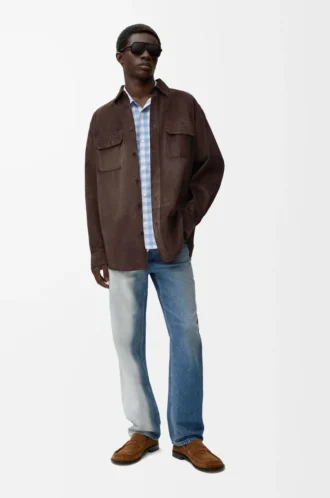 Overshirt aus dunkelbraunem Kalbswildleder
