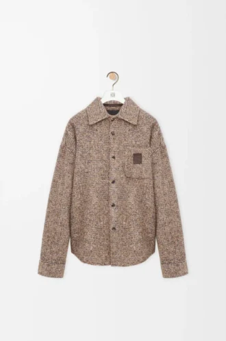 Overshirt aus einer Woll-Lama-Mischung Beige/Blau meliert