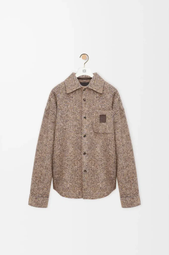 Overshirt aus einer Woll-Lama-Mischung Beige/Blau meliert