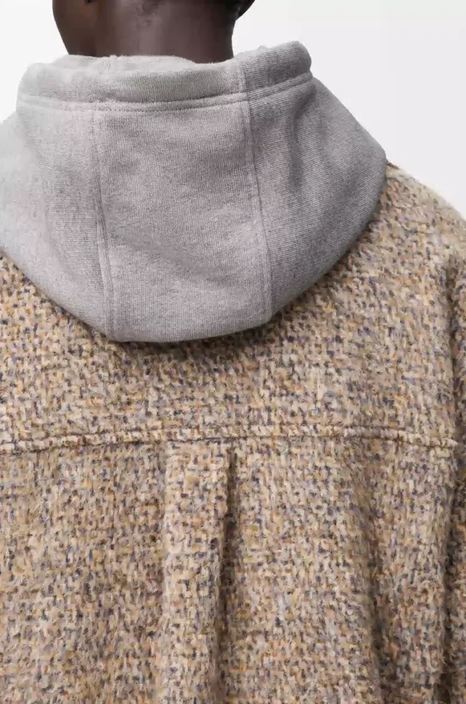 Overshirt aus einer Woll-Lama-Mischung Beige/Blau meliert