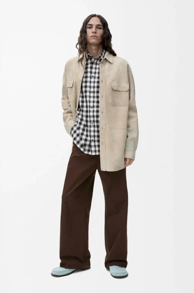 Overshirt aus weißem Lammwildleder
