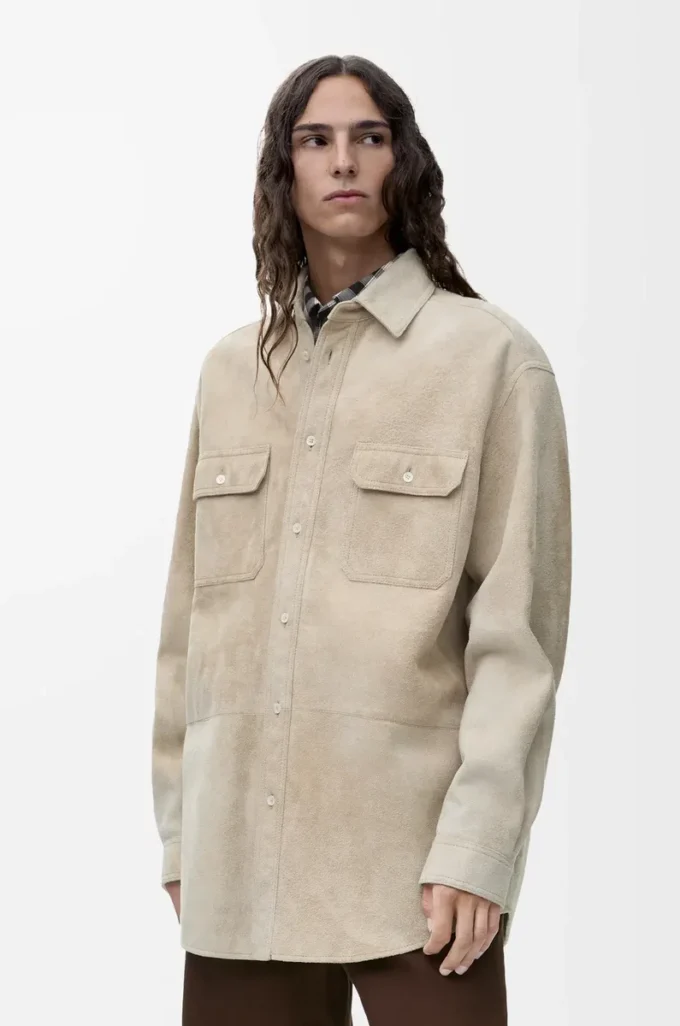 Overshirt aus weißem Lammwildleder
