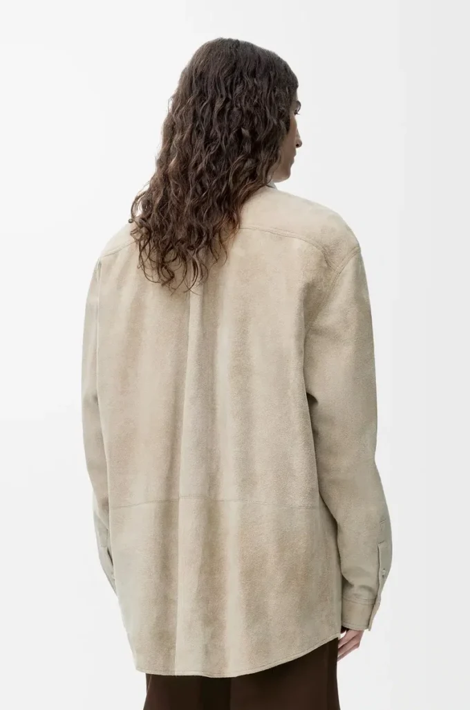 Overshirt aus weißem Lammwildleder