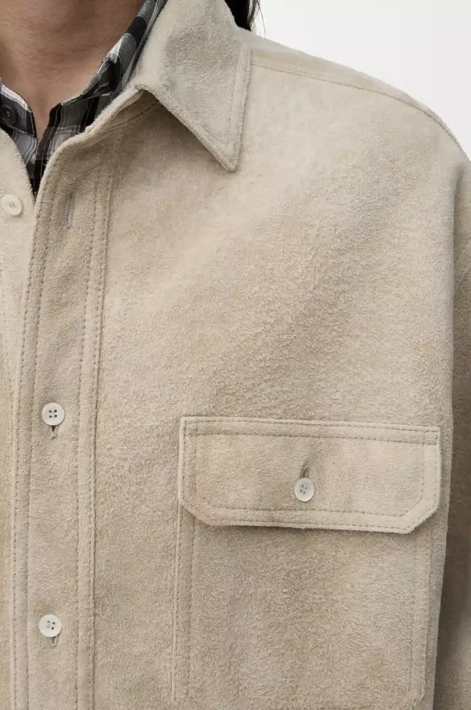 Overshirt aus weißem Lammwildleder