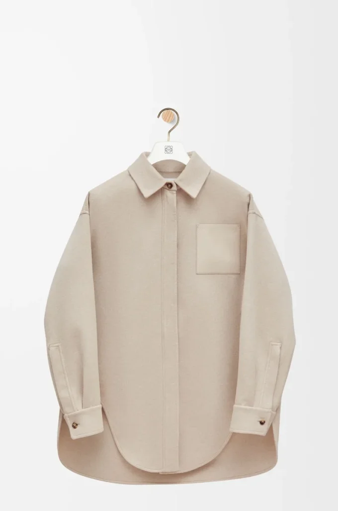 Overshirt aus Wolle und Kaschmir in Hellbeige Melange