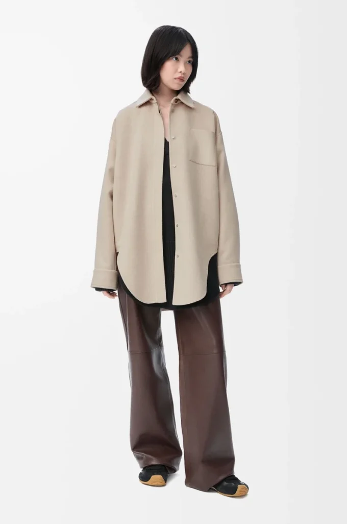 Overshirt aus Wolle und Kaschmir in Hellbeige Melange