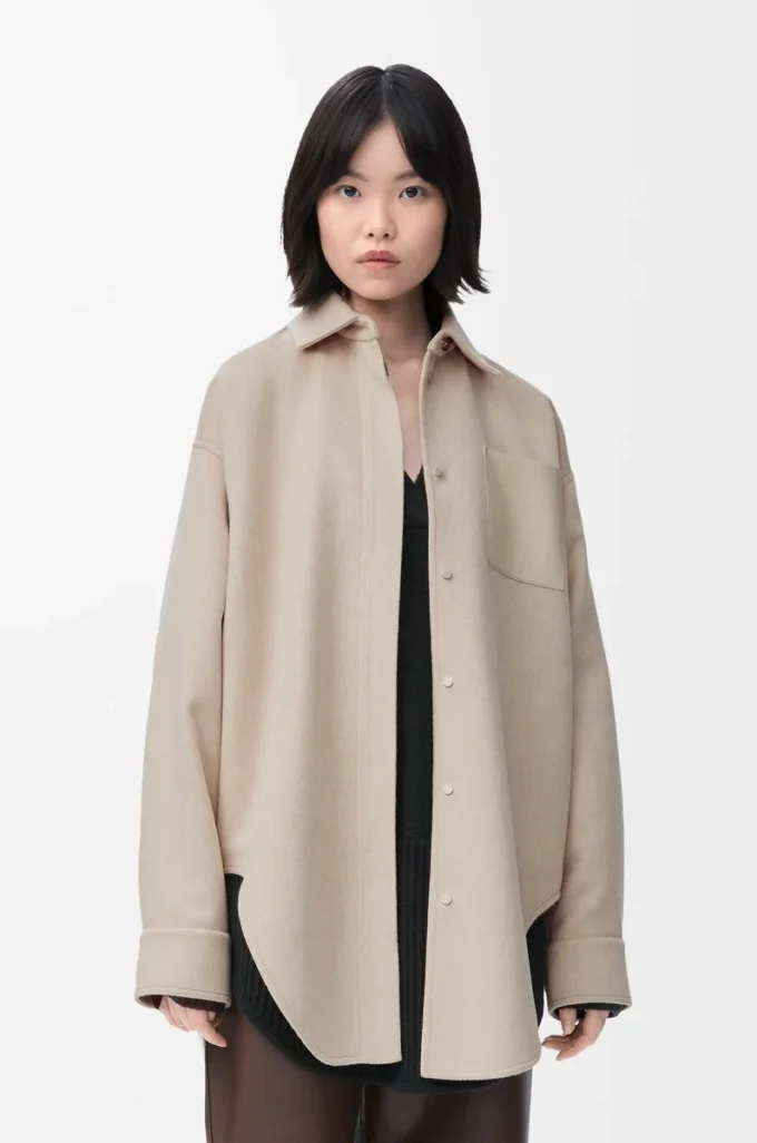 Overshirt aus Wolle und Kaschmir in Hellbeige Melange