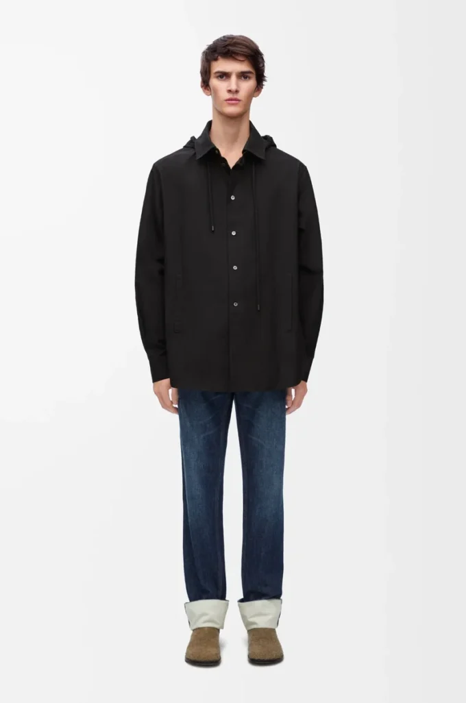 Overshirt mit Kapuze aus Baumwolle Schwarz