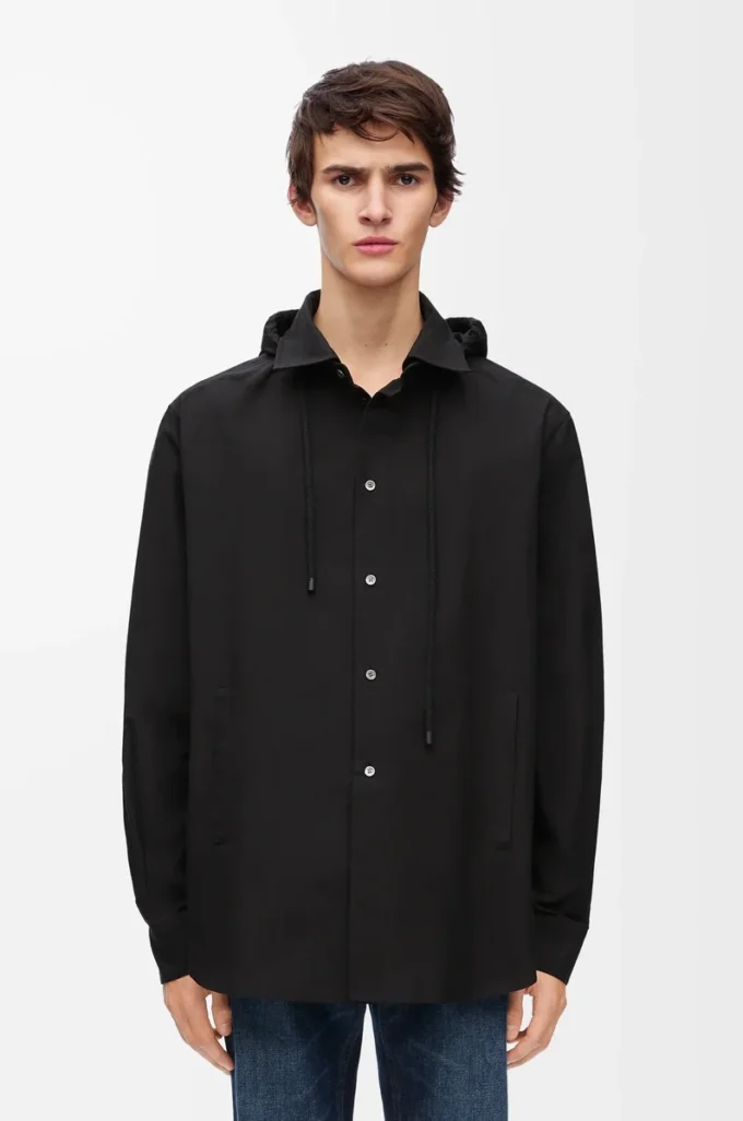 Overshirt mit Kapuze aus Baumwolle Schwarz