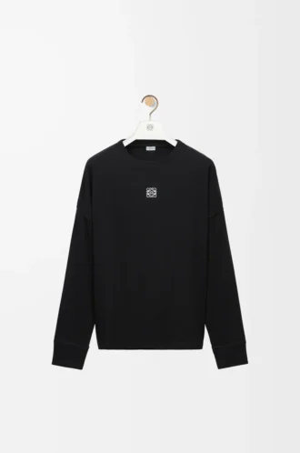 Oversized-Fit-Langarm-T-Shirt aus Baumwolle in Schwarz